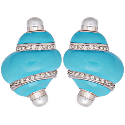 Earrings - Fresh Water Pearl And Diamond (Enamel)
