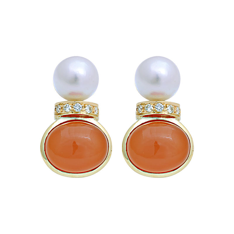Earrings-Cornelian, South Sea Pearl and Diamond