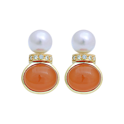 Earrings - Cornelian, South Sea Pearl And Diamond