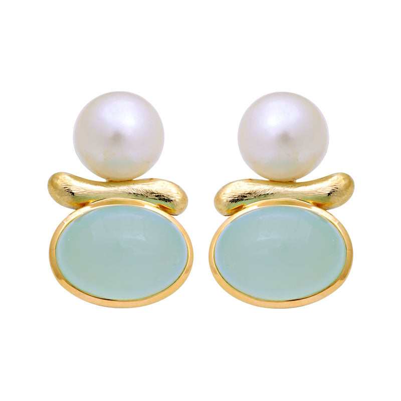 Earrings-Chalcedony and South Sea Pearl
