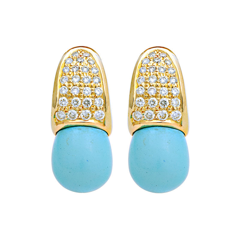 Earrings-Synthetic Turquoise and Diamond