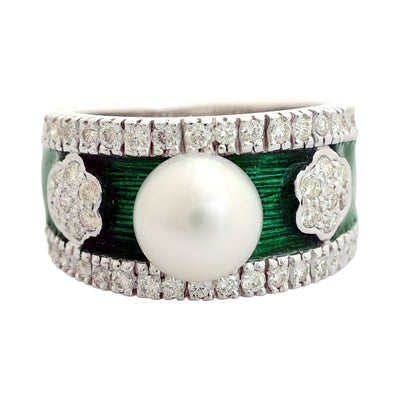 Ring - South Sea Pearl And Diamond (Enamel)