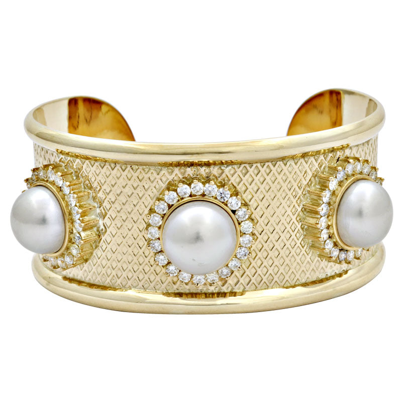 Cuff Bangle - South Sea Pearl and Diamond | Singhvi Jewels