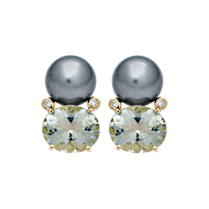 Earrings - Green Quartz, South Sea Pearl and Diamond | Singhvi Jewels