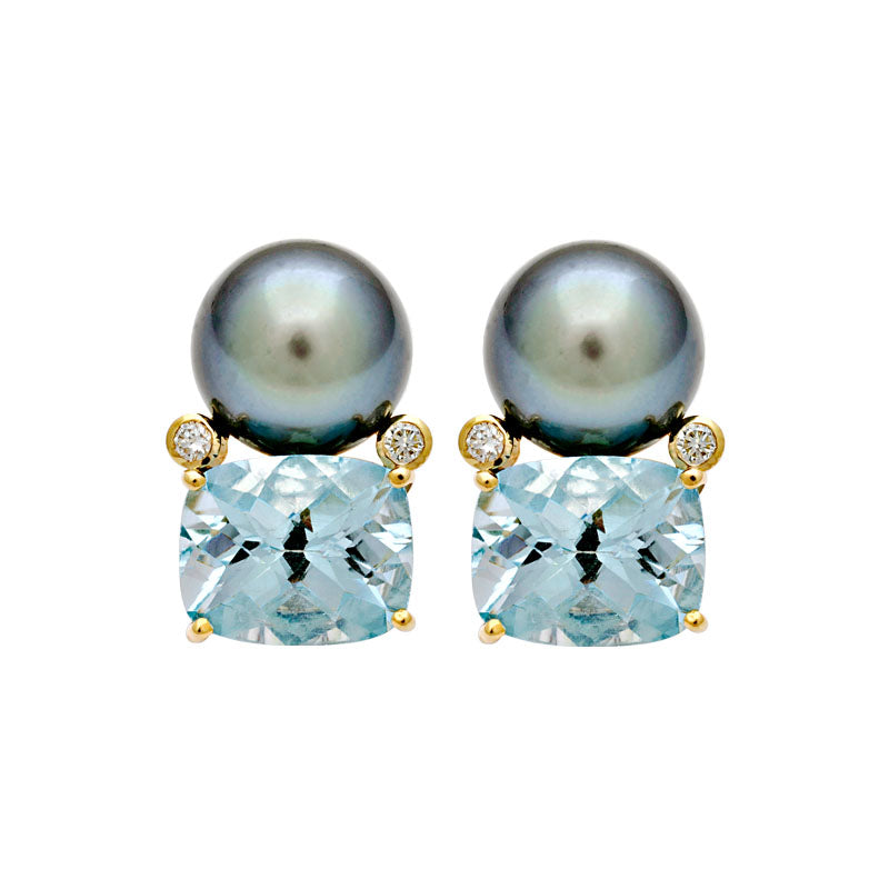 Earrings - Blue Topaz, South Sea Pearl and Diamond | Singhvi Jewels