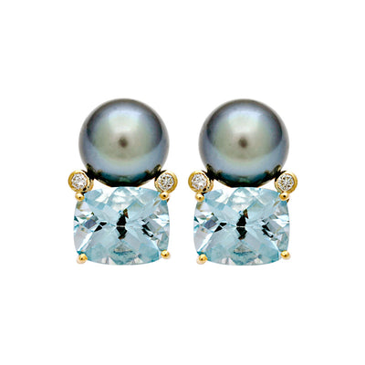 Earrings - Blue Topaz, South Sea Pearl And Diamond