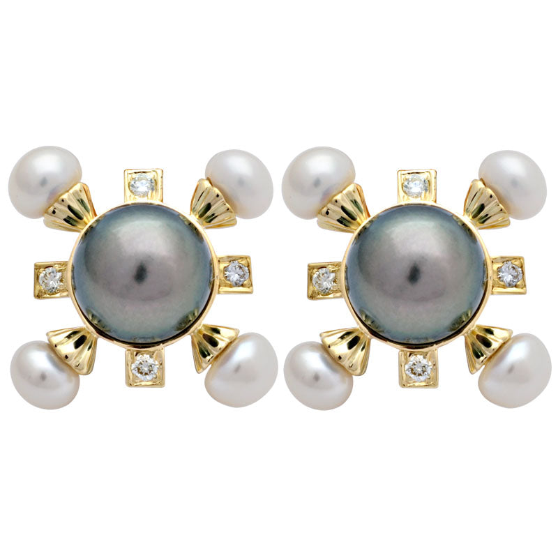 Earrings-Fresh Water Pearl, South Sea Pearl and Diamond