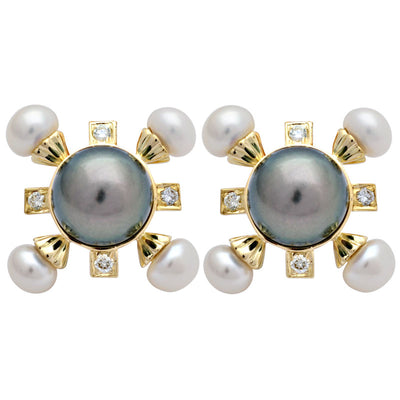 Earrings - Fresh Water Pearl, South Sea Pearl And Diamond