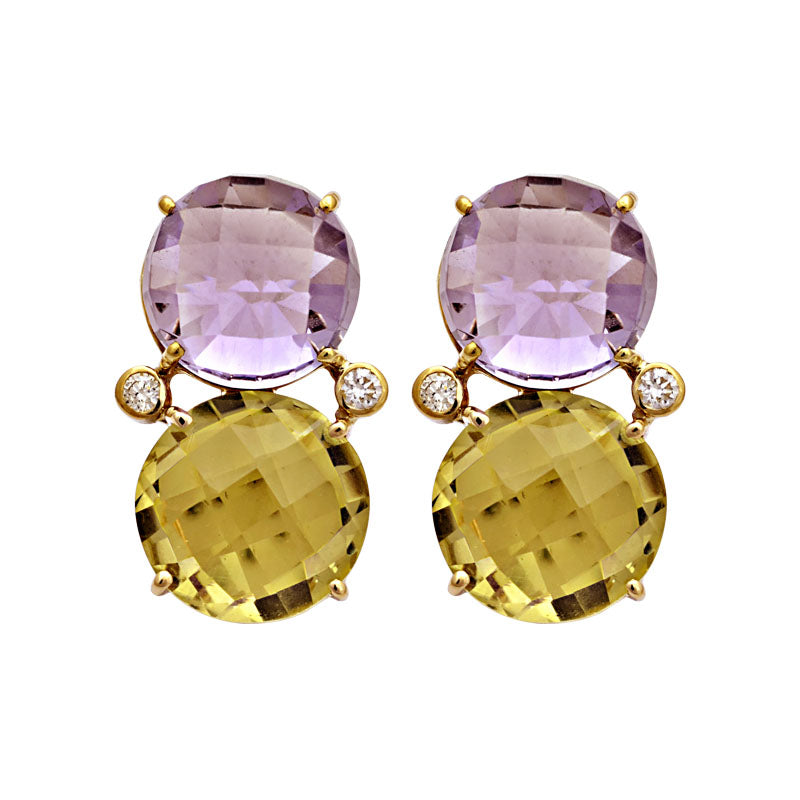 Earrings-Amethyst, Lemon Quartz and Diamond