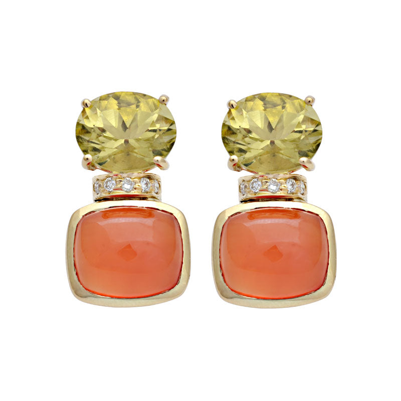 Earrings - Lemon Quartz, Cornelian and Diamond | Singhvi Jewels