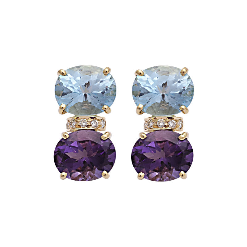 Earrings-Blue Topaz, Amethyst and Diamond
