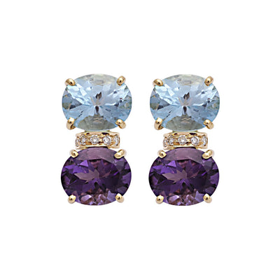 Earrings - Blue Topaz, Amethyst And Diamond