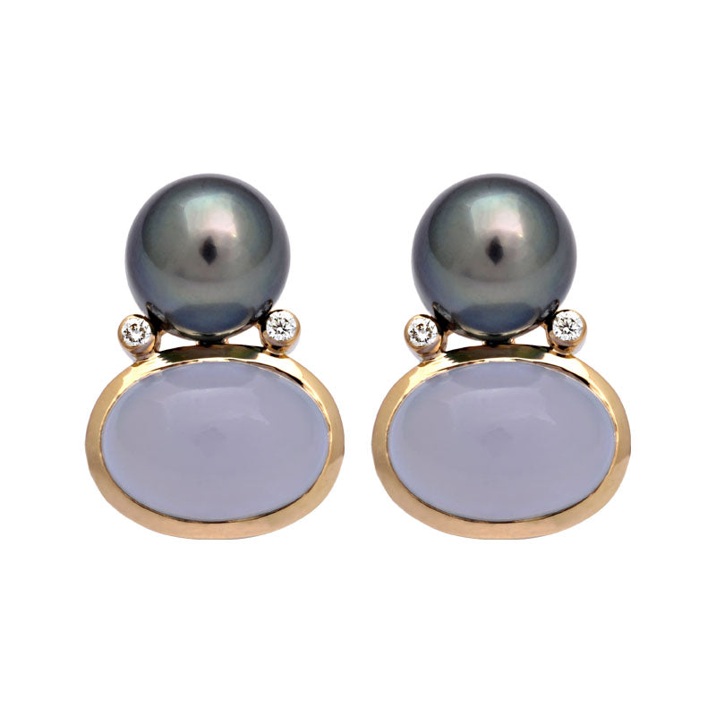 Earrings - Chalcedony, South Sea Pearl and Diamond | Singhvi Jewels