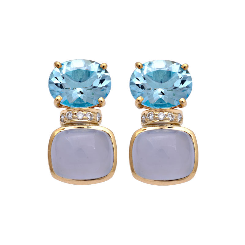 Earrings - Blue Topaz, Chalcedony and Diamond | Singhvi Jewels