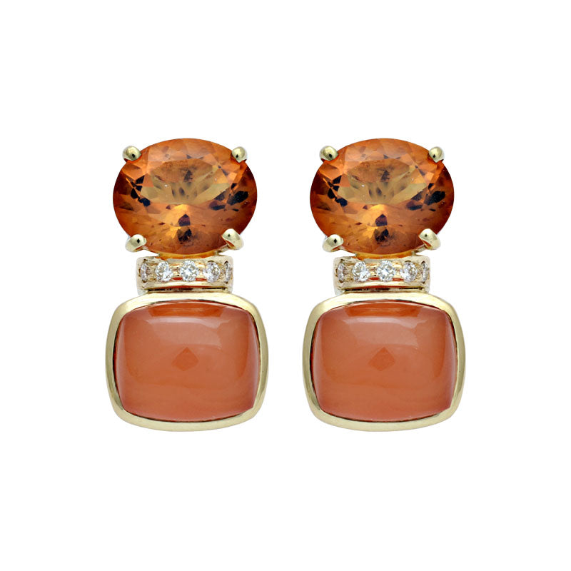 Earrings-Citrine, Cornelian and Diamond