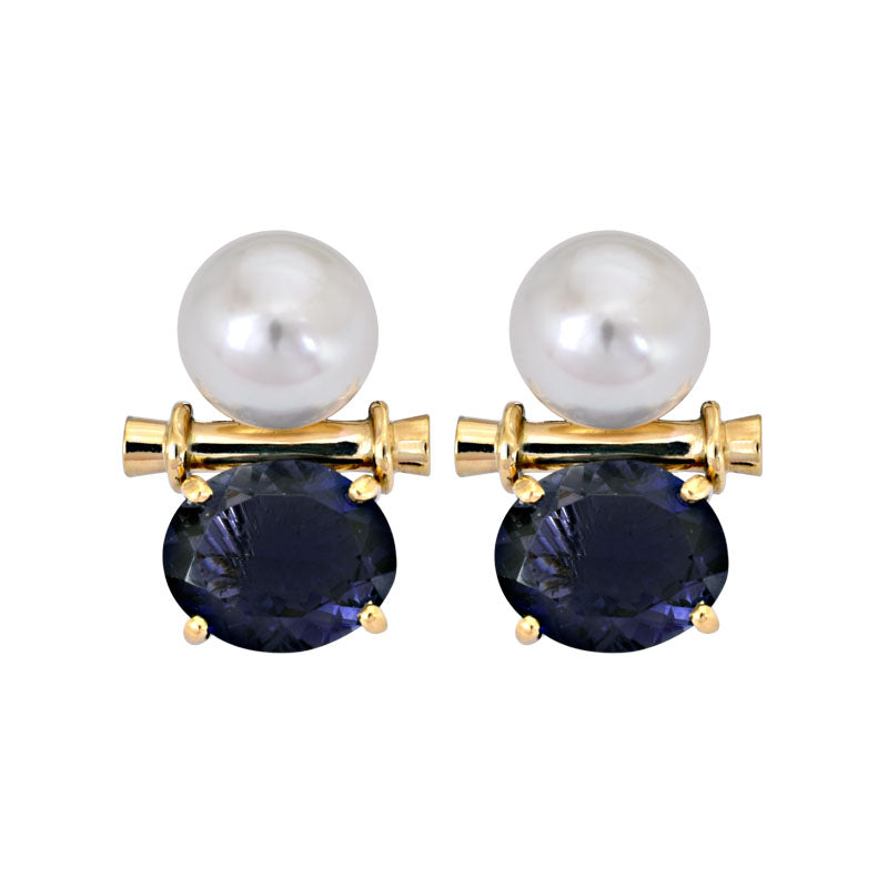 Earrings- Iolite and South Sea Pearl