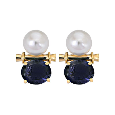 Earrings - Iolite And South Sea Pearl