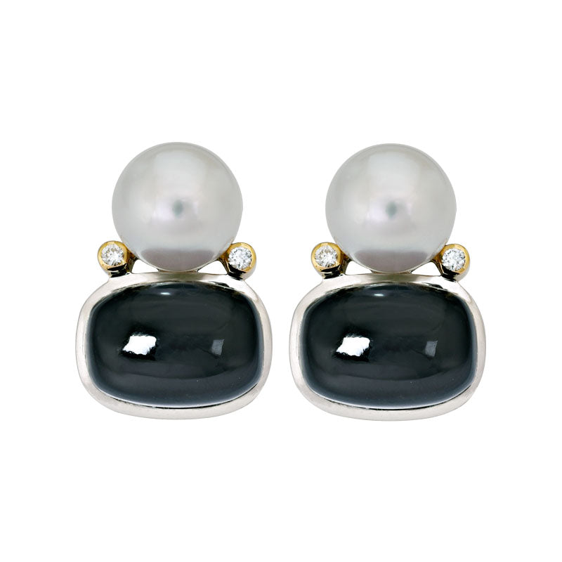 Earrings- Black Onyx, South Sea Pearl and Diamond