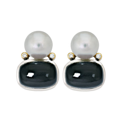 Earrings - Black Onyx, South Sea Pearl And Diamond