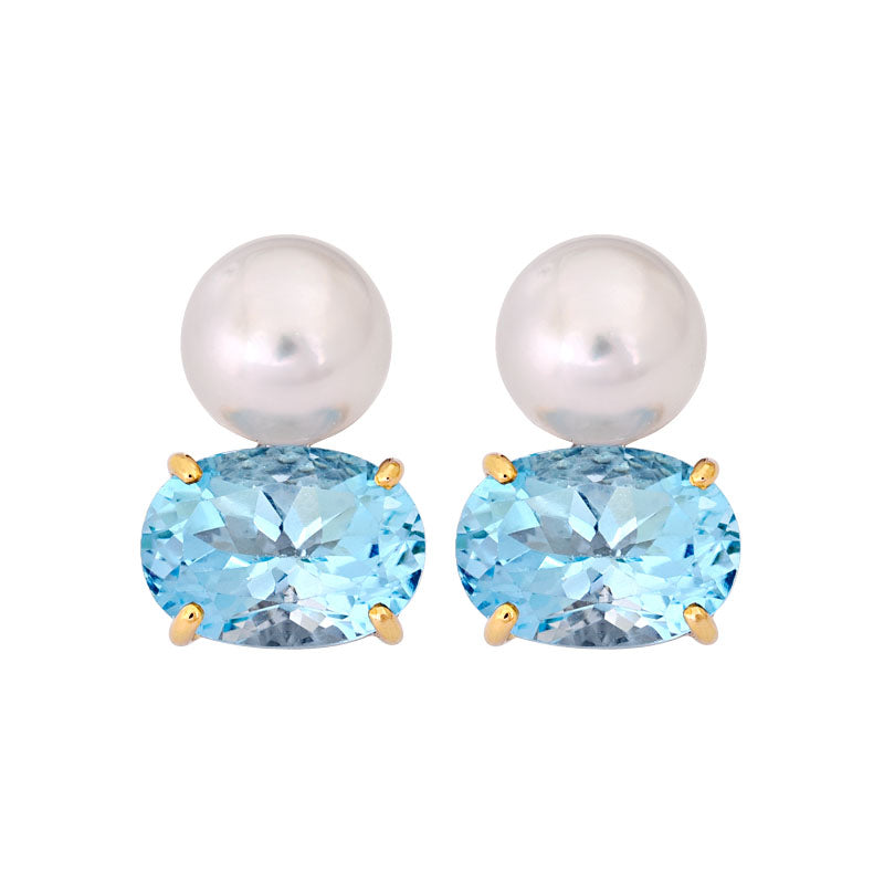Earrings- Blue Topaz and South Sea Pearl 