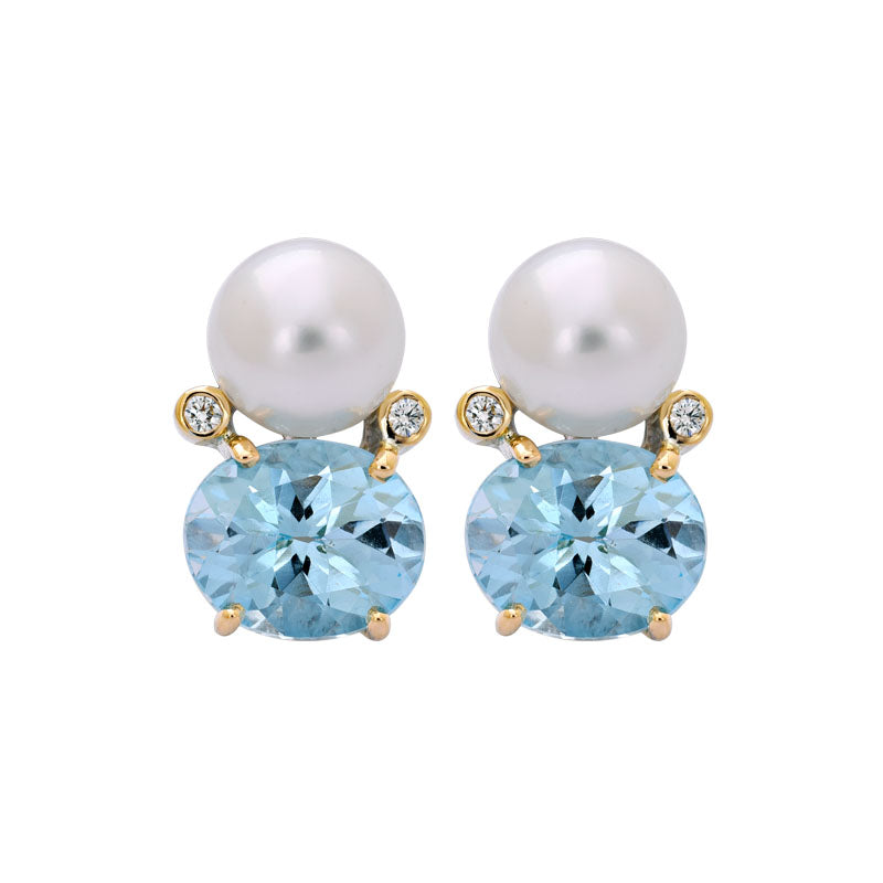 Earrings- Blue Topaz, South Sea Pearl and Diamond | Singhvi Jewels