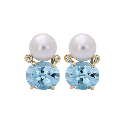 Earrings- Blue Topaz, South Sea Pearl and Diamond
