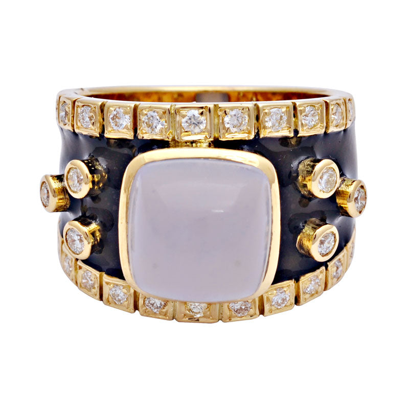 Ring - Chalcedony and Diamond (Enamel) | Singhvi Jewels
