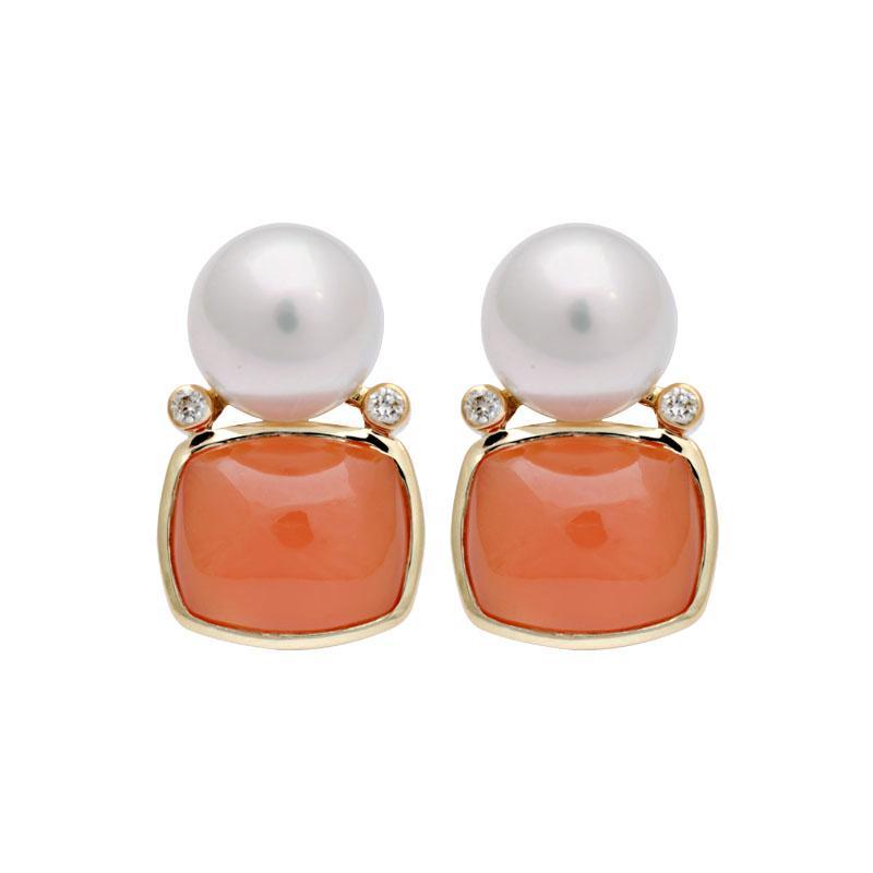 Earrings - Cornelian, South Sea Pearl and Diamond | Singhvi Jewels
