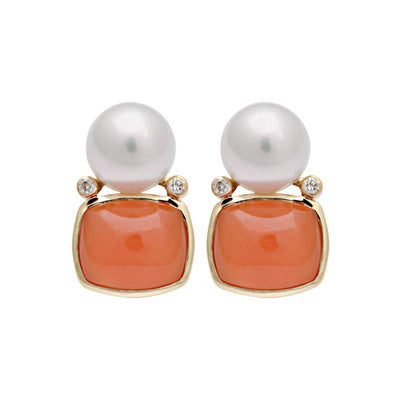 Earrings - Cornelian, South Sea Pearl And Diamond