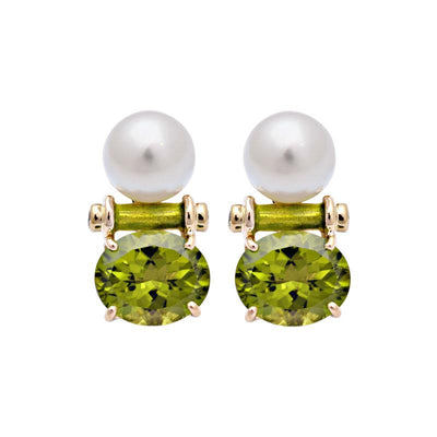 Earrings-Peridot, South Sea Pearl and Diamond (Enamel)  (2101D)