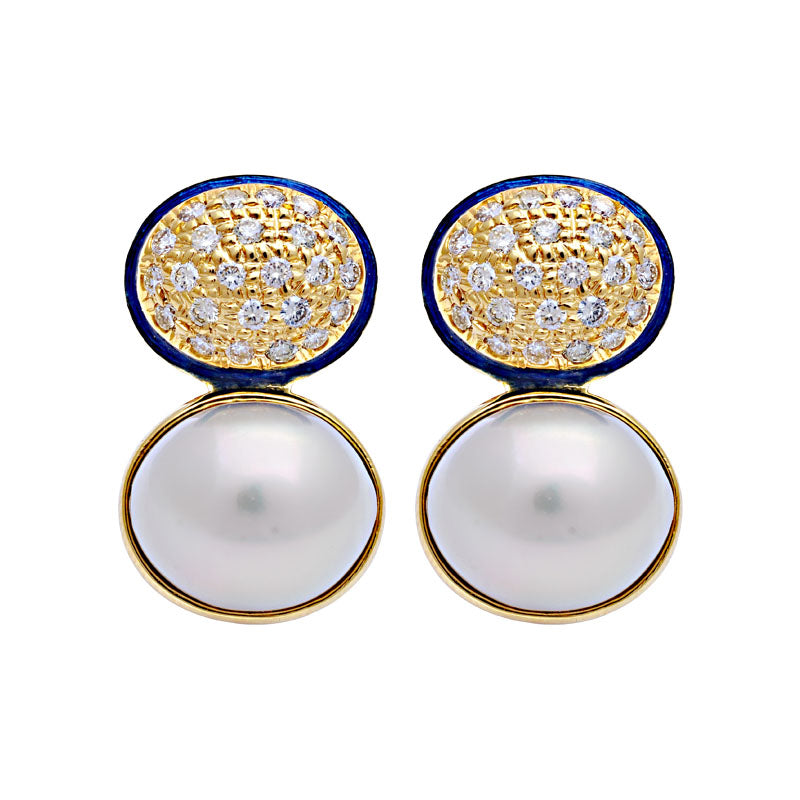 Earrings - South Sea Pearl and Diamond (Enamel) | Singhvi Jewels