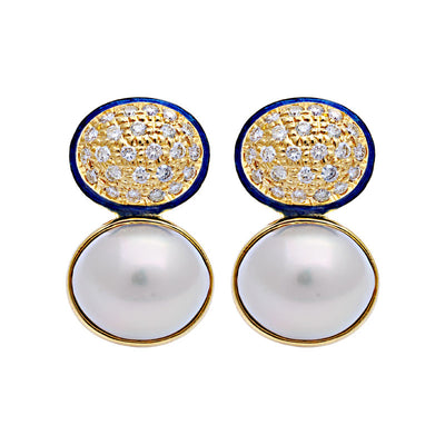 Earrings - South Sea Pearl And Diamond (Enamel)