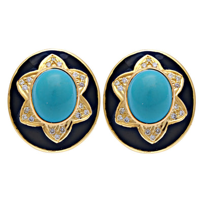 Earrings - Turquoise And Diamond (Enamel)