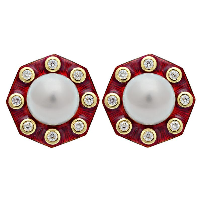 Earrings-South Sea Pearl and Diamond (Enamel) (2105L) | Singhvi Jewels