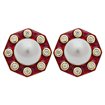 Earrings-South Sea Pearl and Diamond (Enamel)  (2105L)