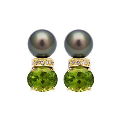 Earrings-Peridot, South Sea Pearl and Diamond  (2106F)