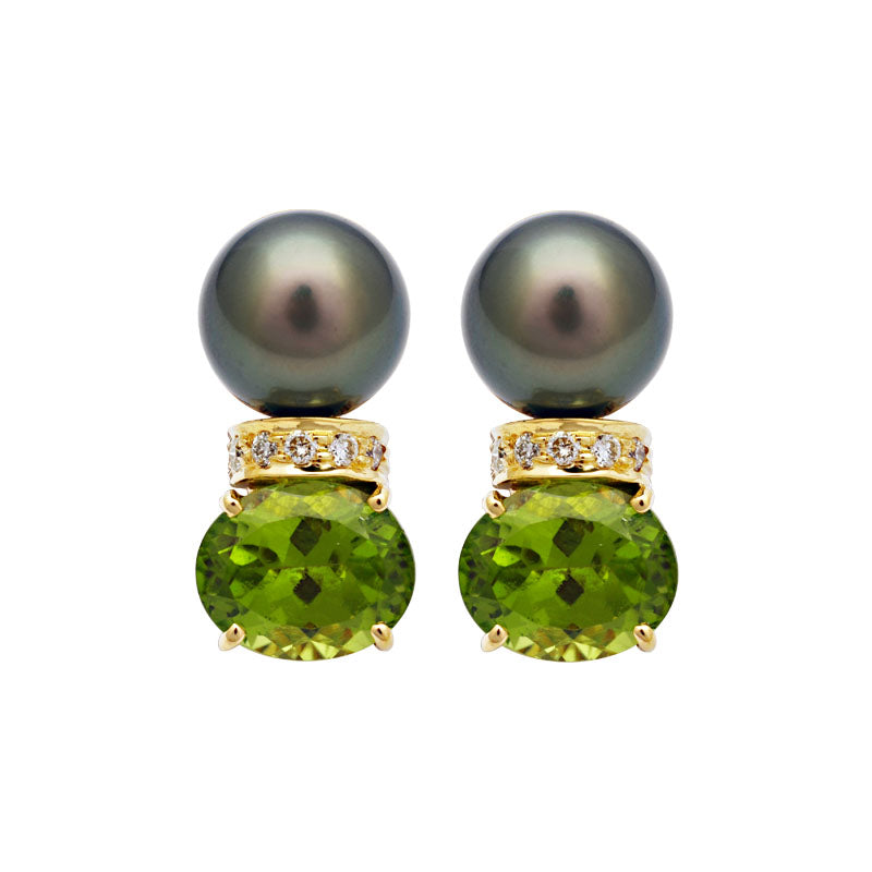Earrings-Peridot, South Sea Pearl and Diamond