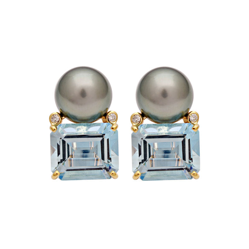 Earrings-Aquamarine, South Sea Pearl and Diamond