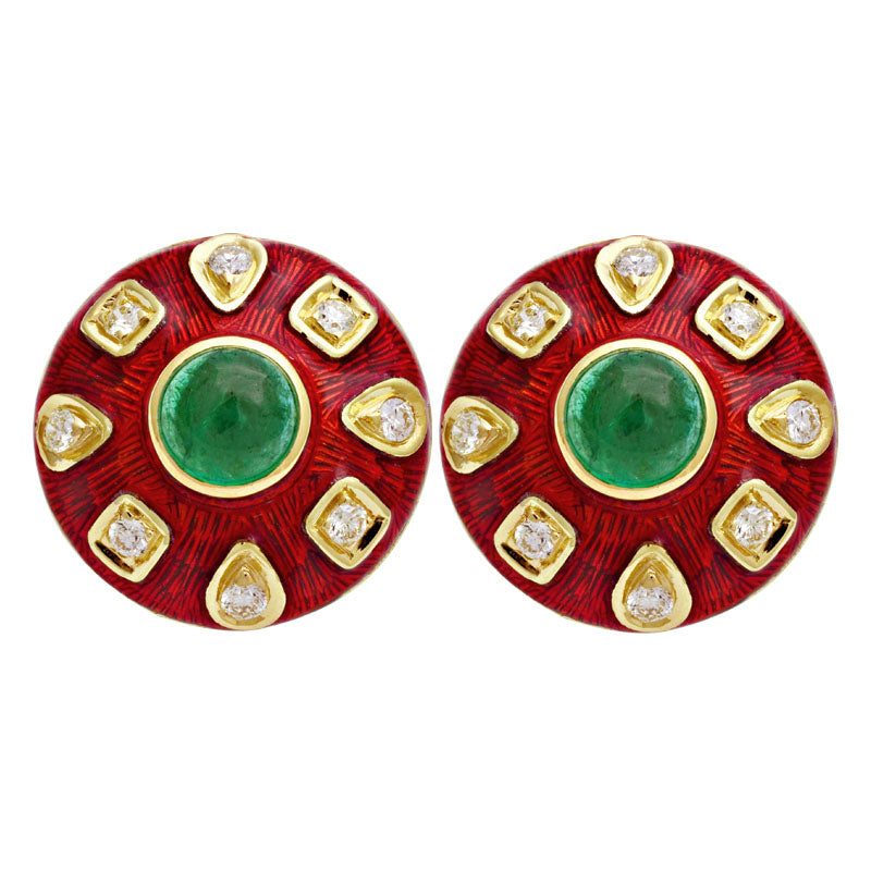 Earrings - Emerald and Diamond (Enamel) | Singhvi Jewels
