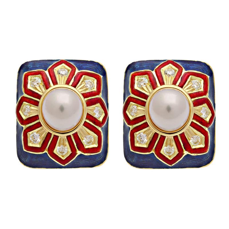 Earrings-South Sea Pearl and Diamond (Enamel)