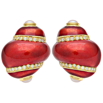 Earrings - Freshwater Pearl And Diamond (Enamel)