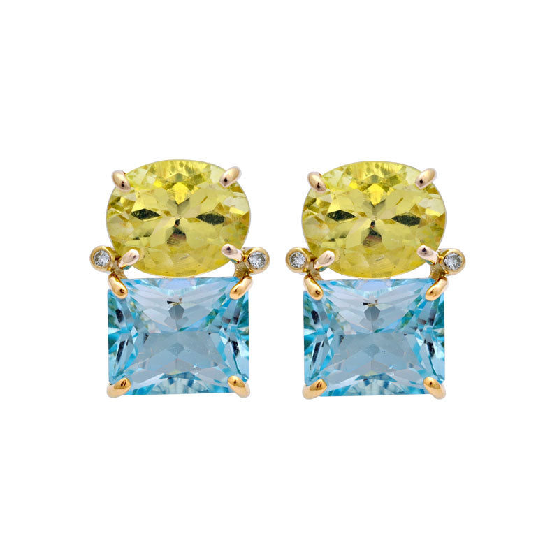 Earrings - Lemon Quartz, Blue Topaz and Diamond | Singhvi Jewels