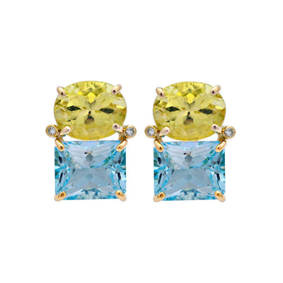Earrings - Lemon Quartz, Blue Topaz And Diamond