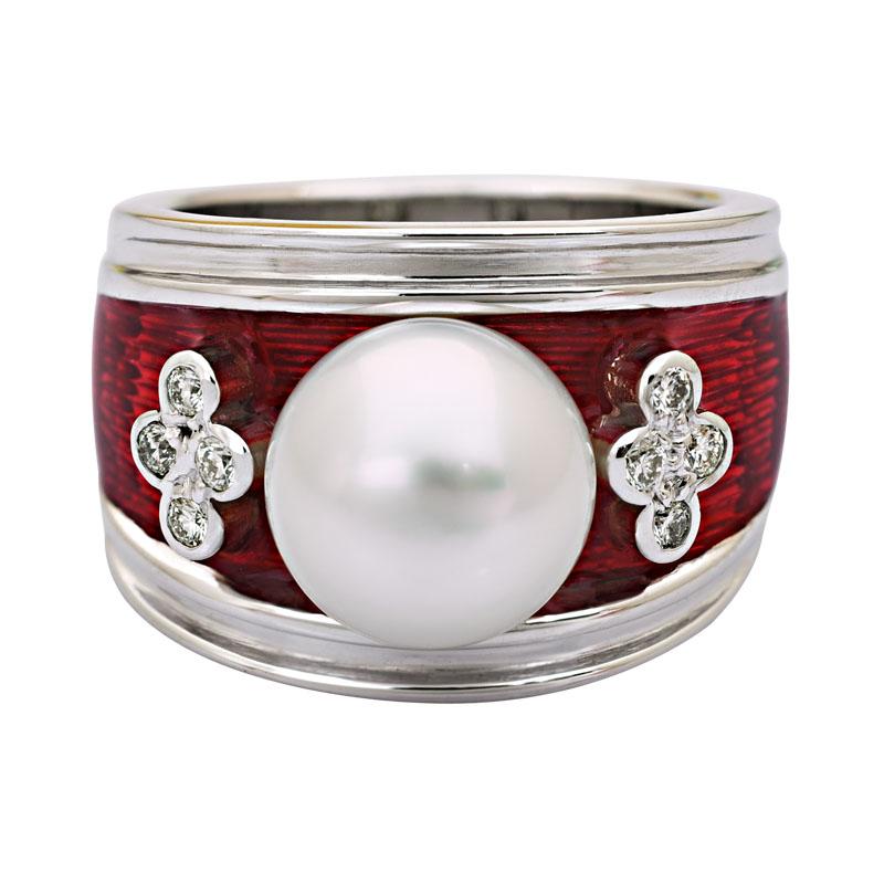 Ring-South Sea Pearl and Diamond (Enamel) (211CS) | Singhvi Jewels