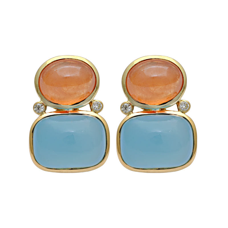 Earrings-Orange Garnet, Chalcedony and Diamond