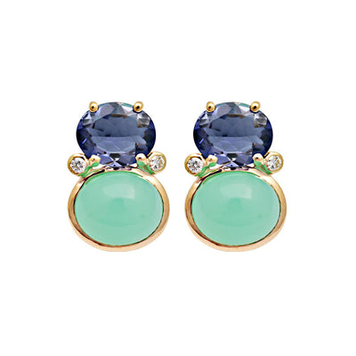 Earrings - Iolite, Chrysoprase And Diamond