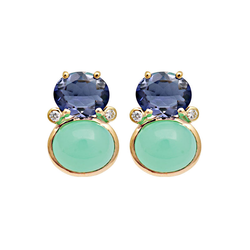 Earrings-Iolite, Chrysoprase and Diamond