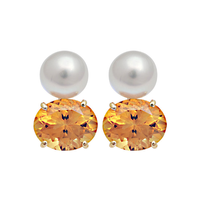 Earrings - Citrine and South Sea Pearl | Singhvi Jewels