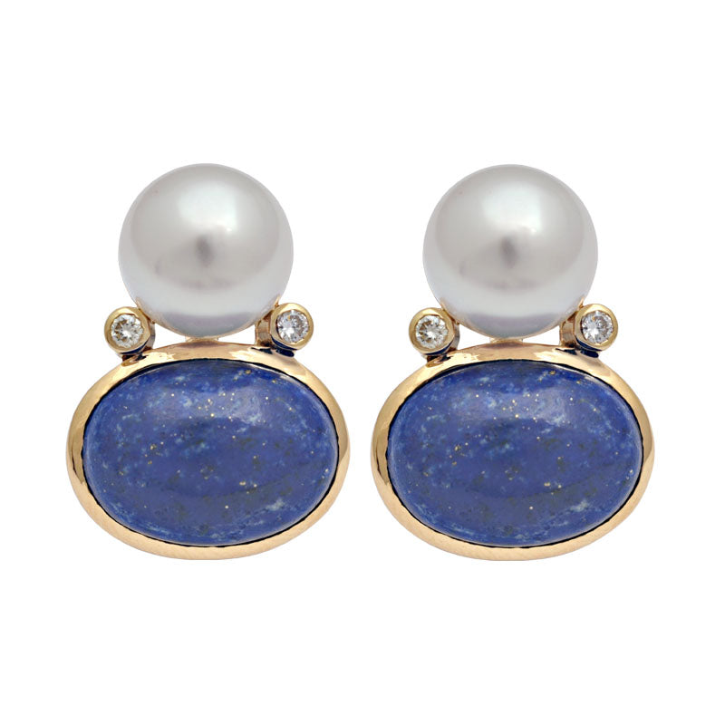 Earrings-Lapis Lazuli, South Sea Pearl and Diamond