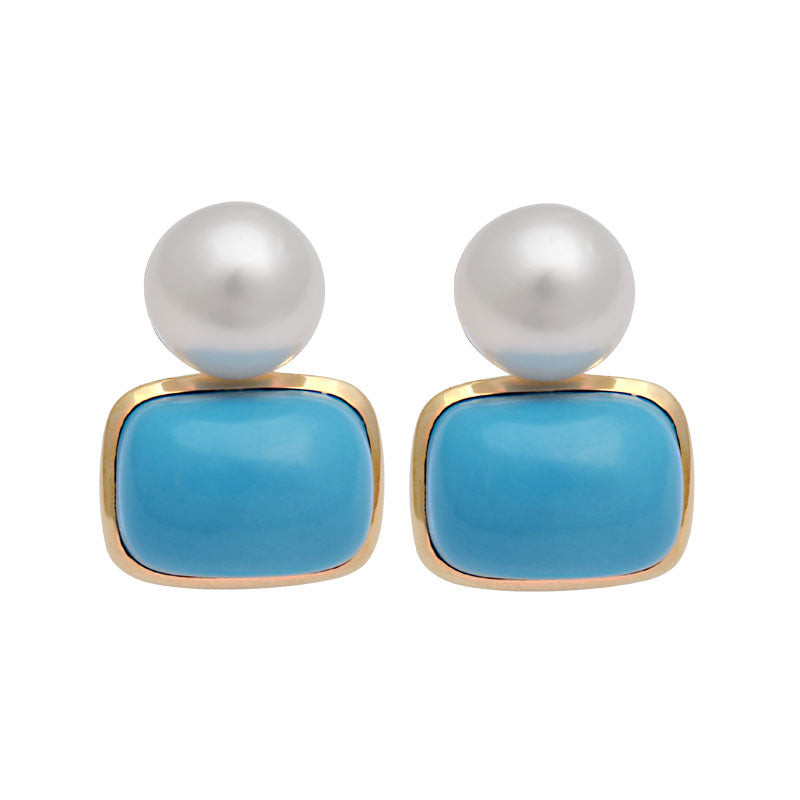 Earrings - Turquoise and South Sea Pearl | Singhvi Jewels